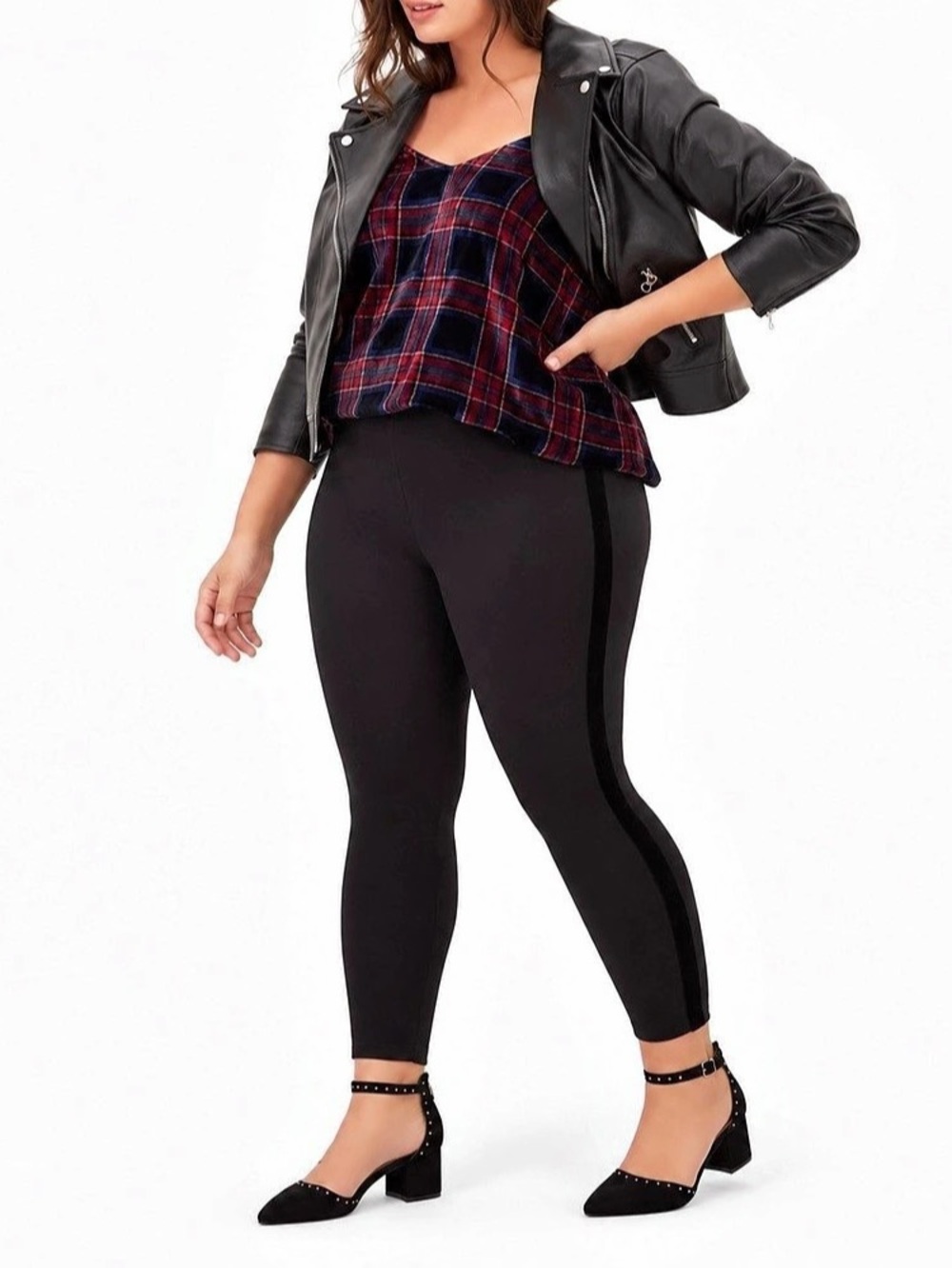 Torrid Bombshell Skinny Black Ponte Velvet Stripe Pants